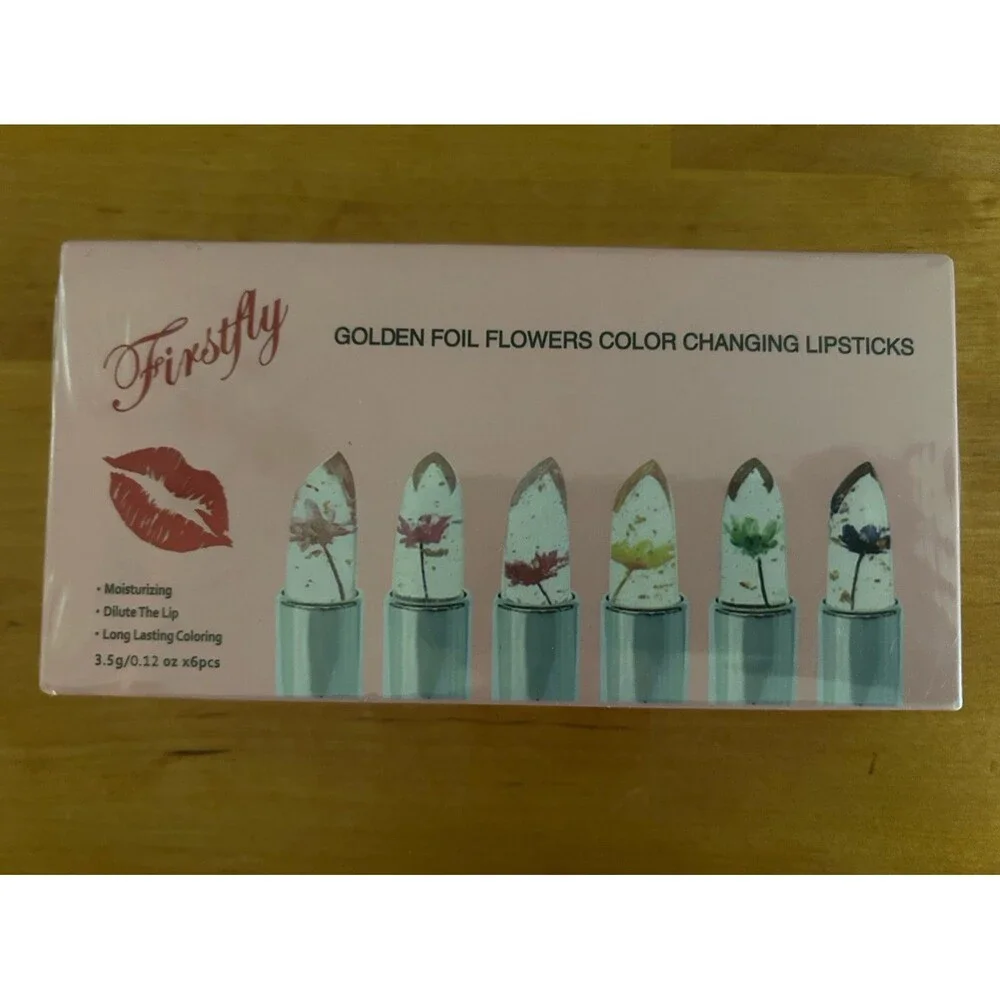 Firstfly Golden Foil Flowers Color Changing Lipsticks 6 Count New